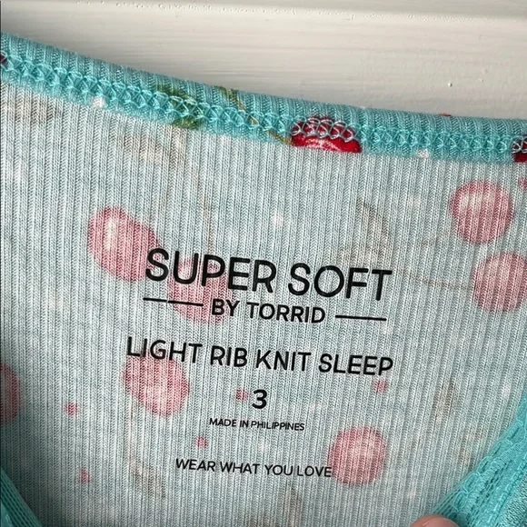 Torrid Super Soft Rib Lace Trim Sleep Chemise Very Cherry Aqua Sky - Picture 8 of 8